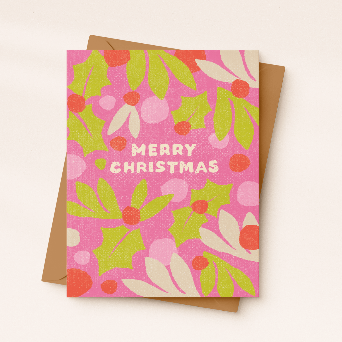 Merry Christmas | Pink Mistletoe Holiday Card - vibeboxshop