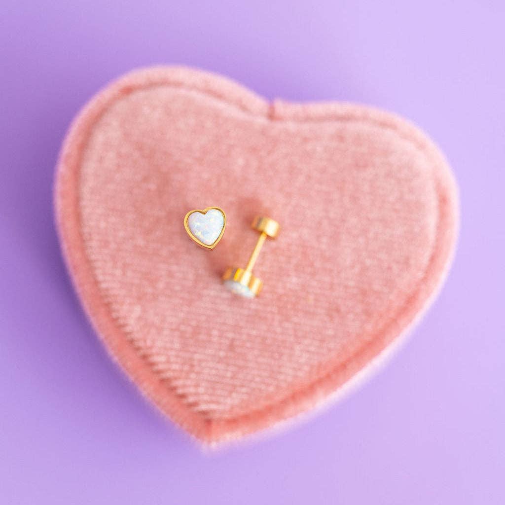 Opalite Heart Stud Earrings - vibeboxshop