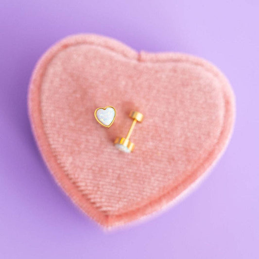 Opalite Heart Stud Earrings - vibeboxshop