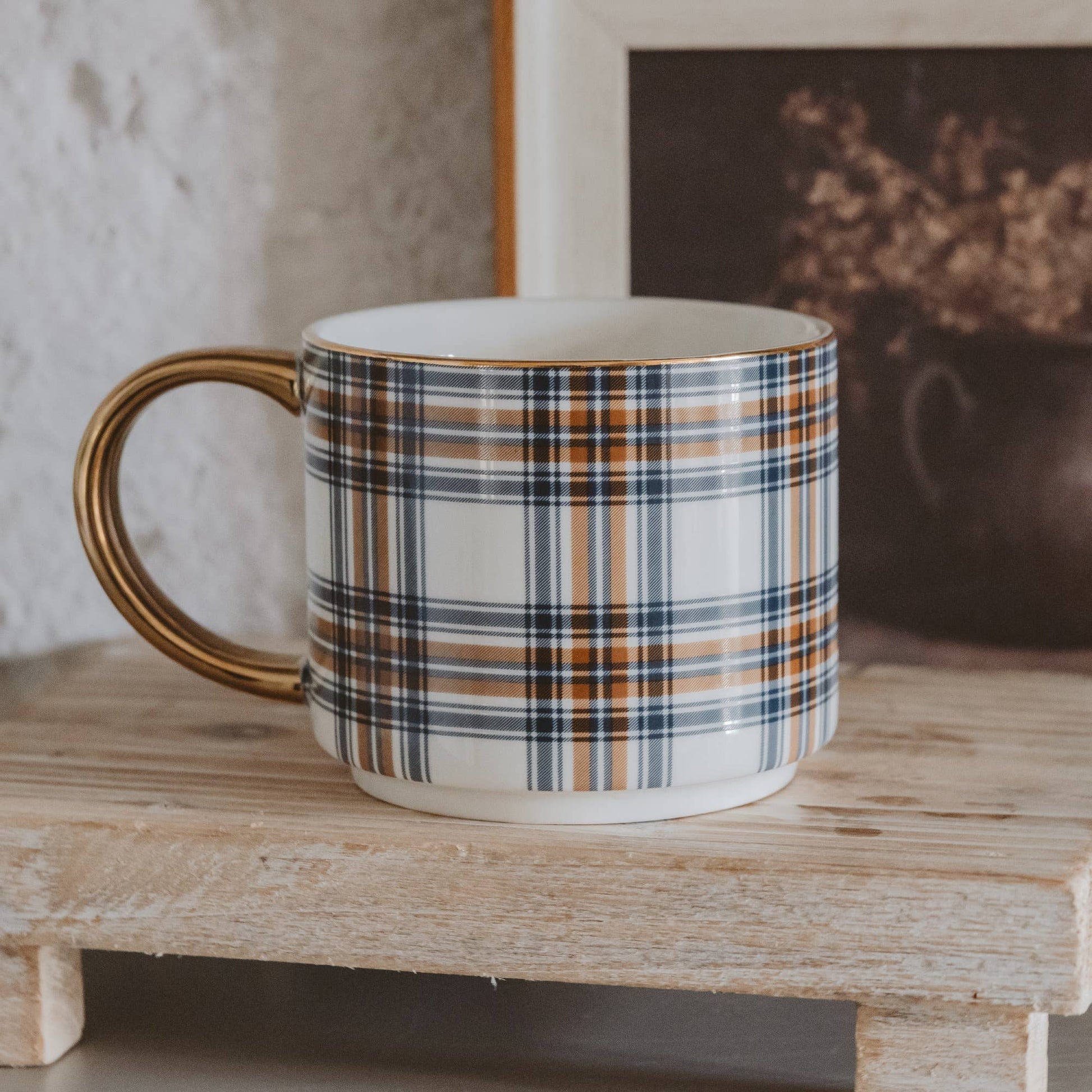 Orange Navy Plaid Coffee Mug - vibeboxshop