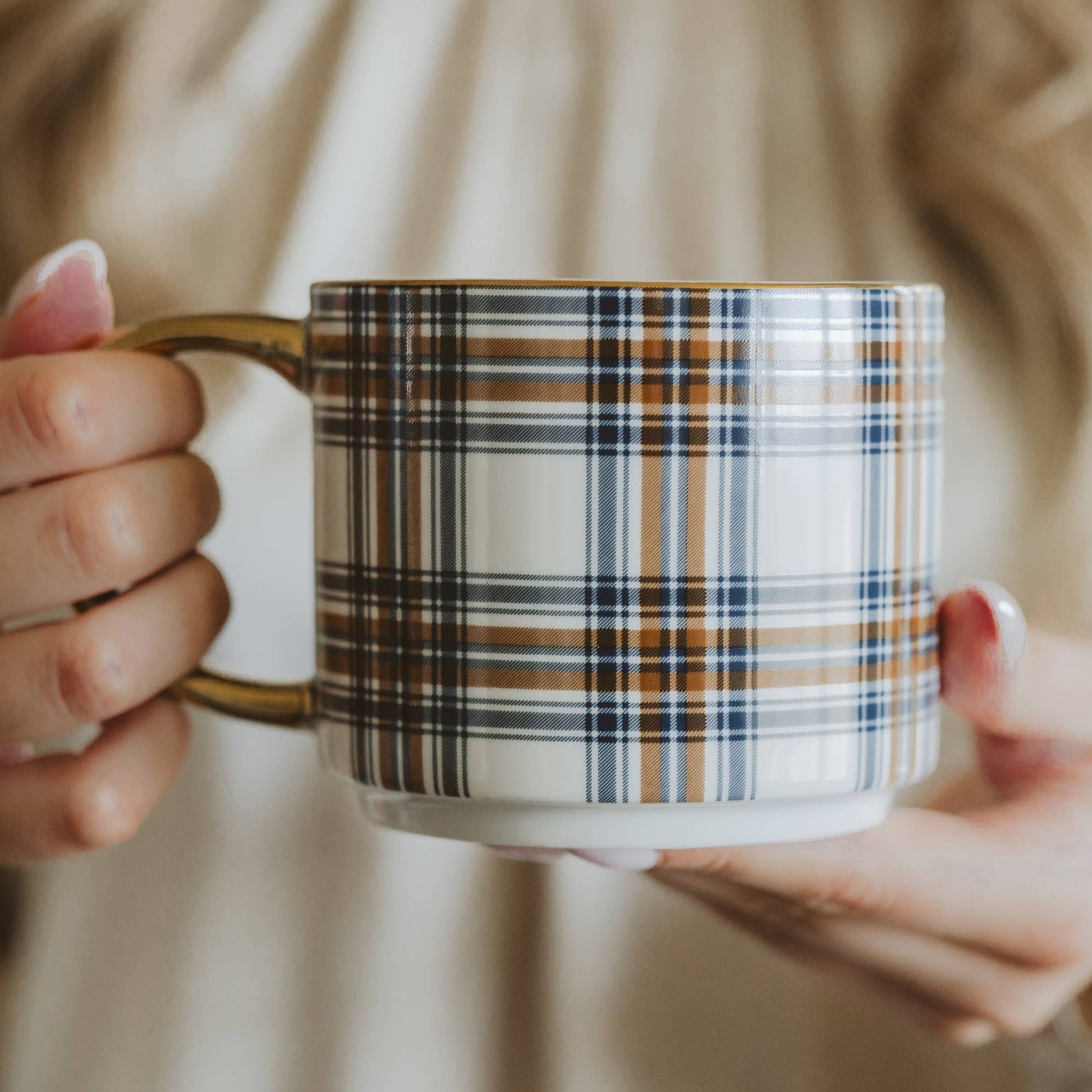 Orange Navy Plaid Coffee Mug - vibeboxshop