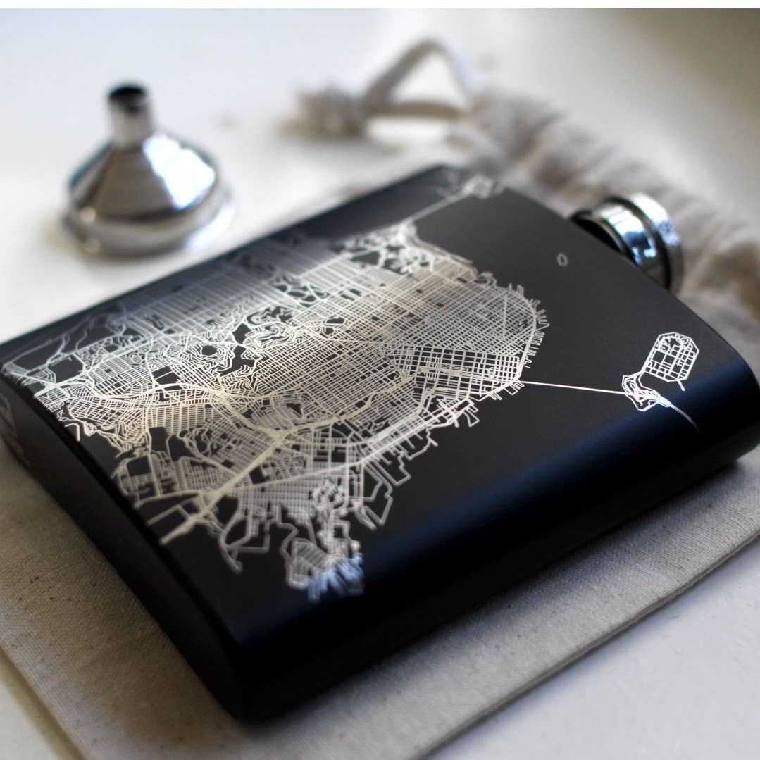 Phoenix AZ Map Hip Flask in Matte Black - vibeboxshop