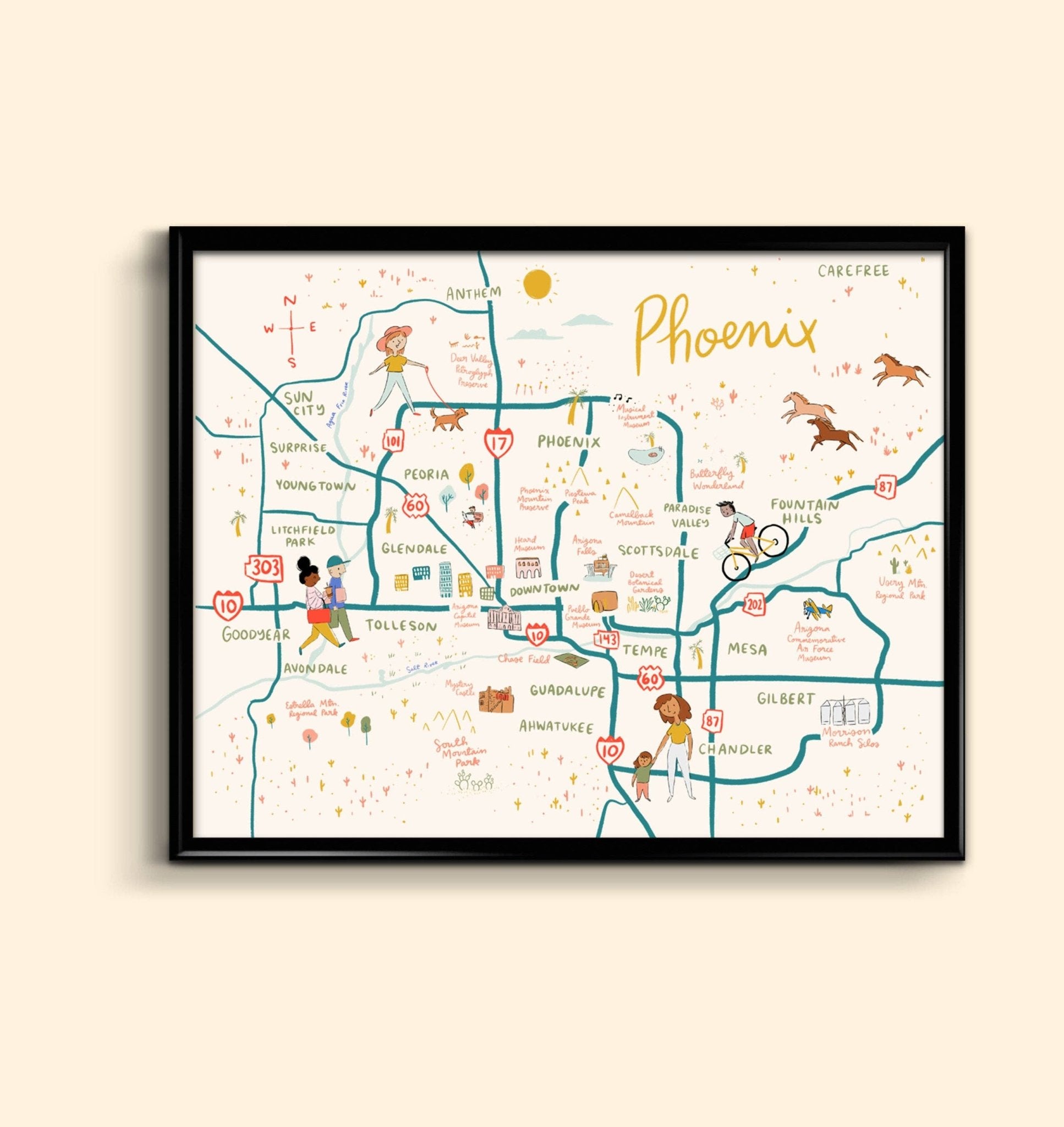Phoenix Map Art Print 8x10 - vibeboxshop
