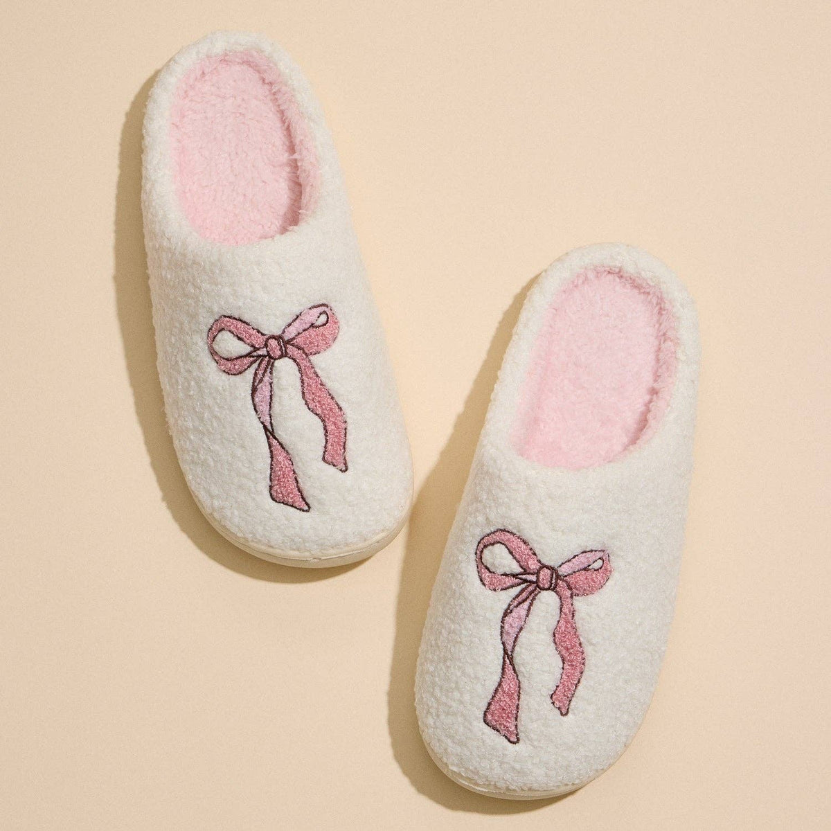 Pink Bow Plush Slippers - vibeboxshop