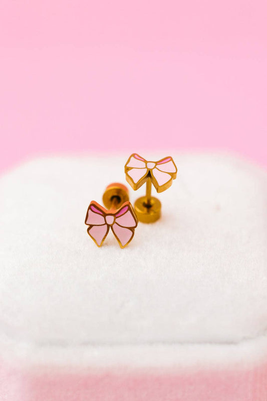 Pink Bow Stud Earrings - vibeboxshop