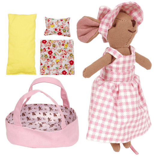 Pink Dress Mouse & Carry Cot Set - vibeboxshop