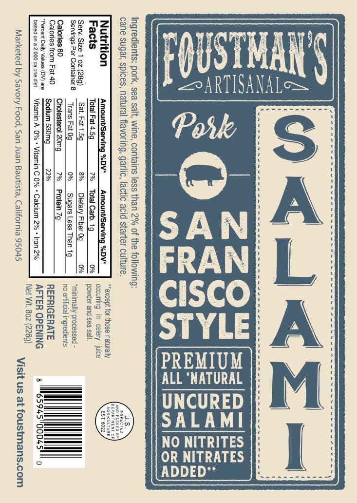 Pork San Francisco Style | Foustman's Uncured Salami - vibeboxshop