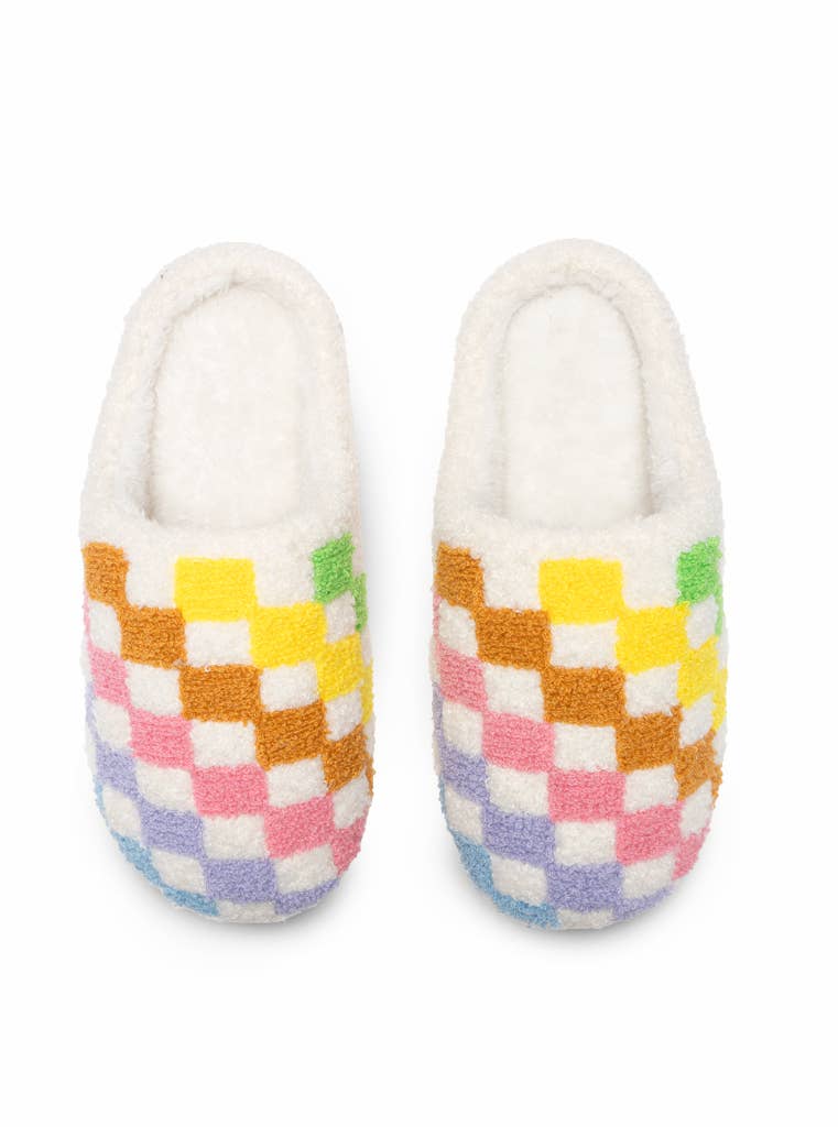 Rainbow Checkered Slippers - vibeboxshop