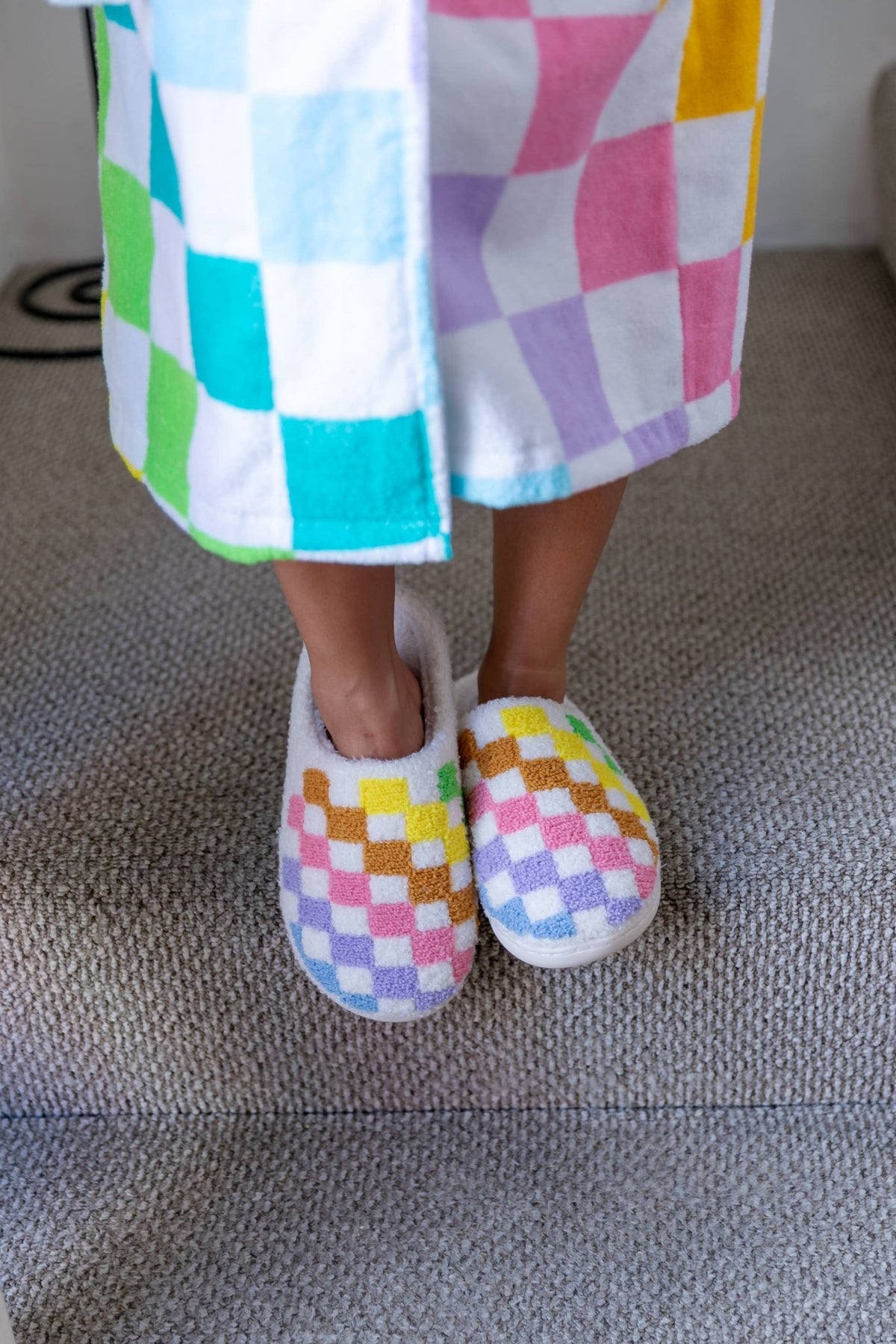 Rainbow Checkered Slippers - vibeboxshop