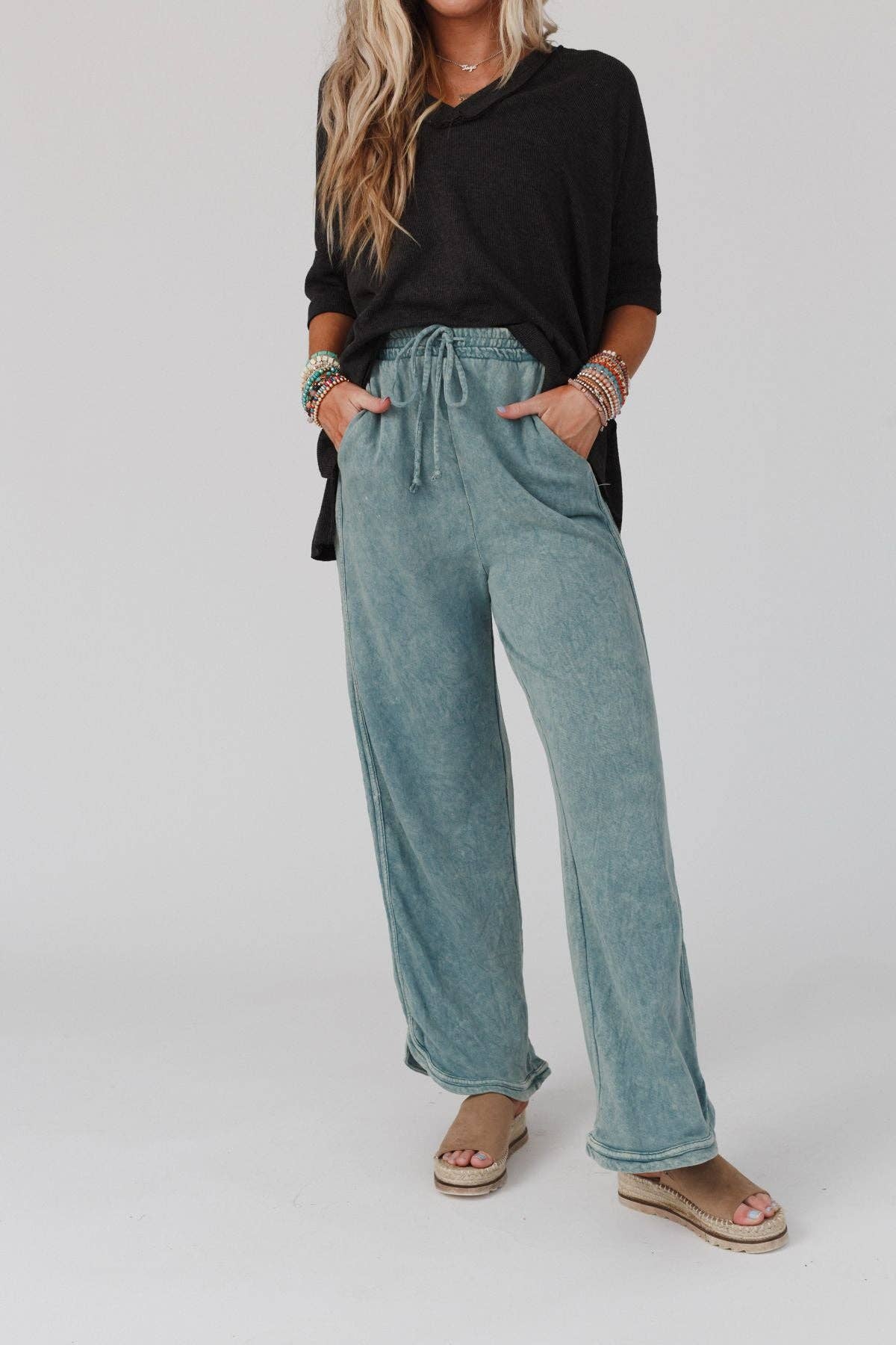So Comfy Wide Leg Pants - New Teal - vibeboxshop