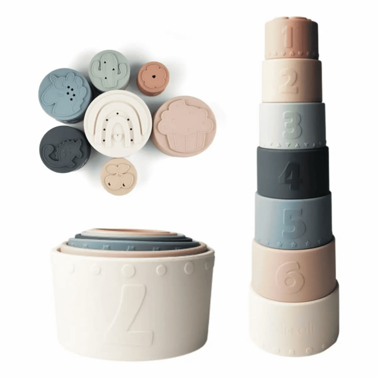 Stacking Cups Toy Soft Silicone with Shapes Bath or Beach - vibeboxshop