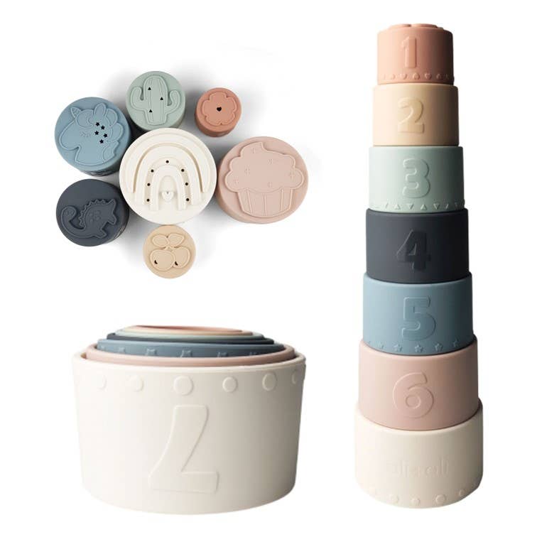 Stacking Cups Toy Soft Silicone with Shapes Bath or Beach - vibeboxshop