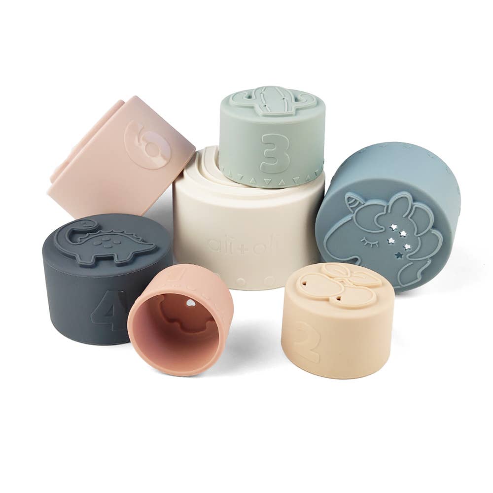 Stacking Cups Toy Soft Silicone with Shapes Bath or Beach - vibeboxshop