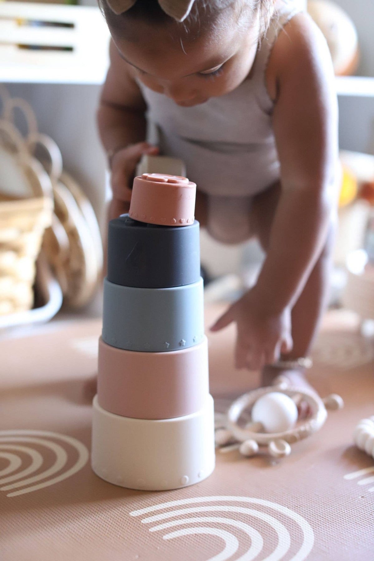 Stacking Cups Toy Soft Silicone with Shapes Bath or Beach - vibeboxshop