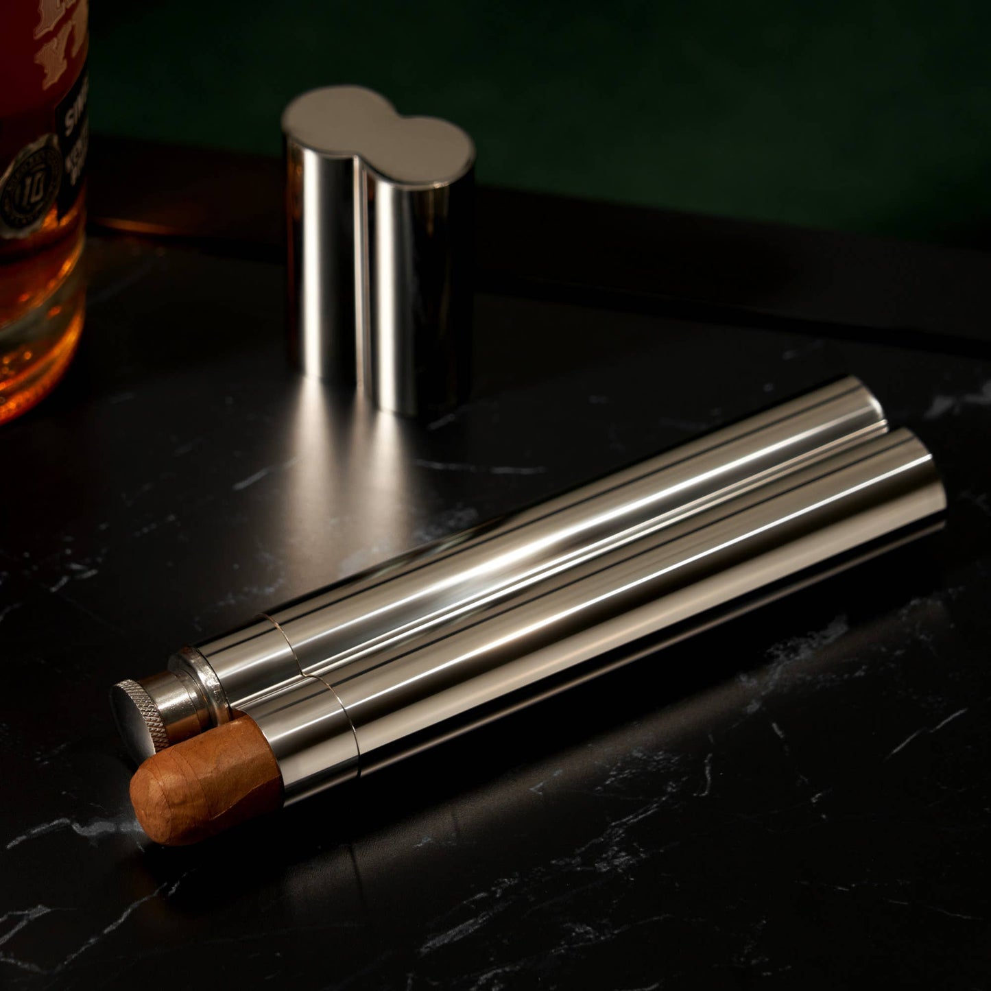 Stainless Steel Cigar Holder and Flask Combo - vibeboxshop