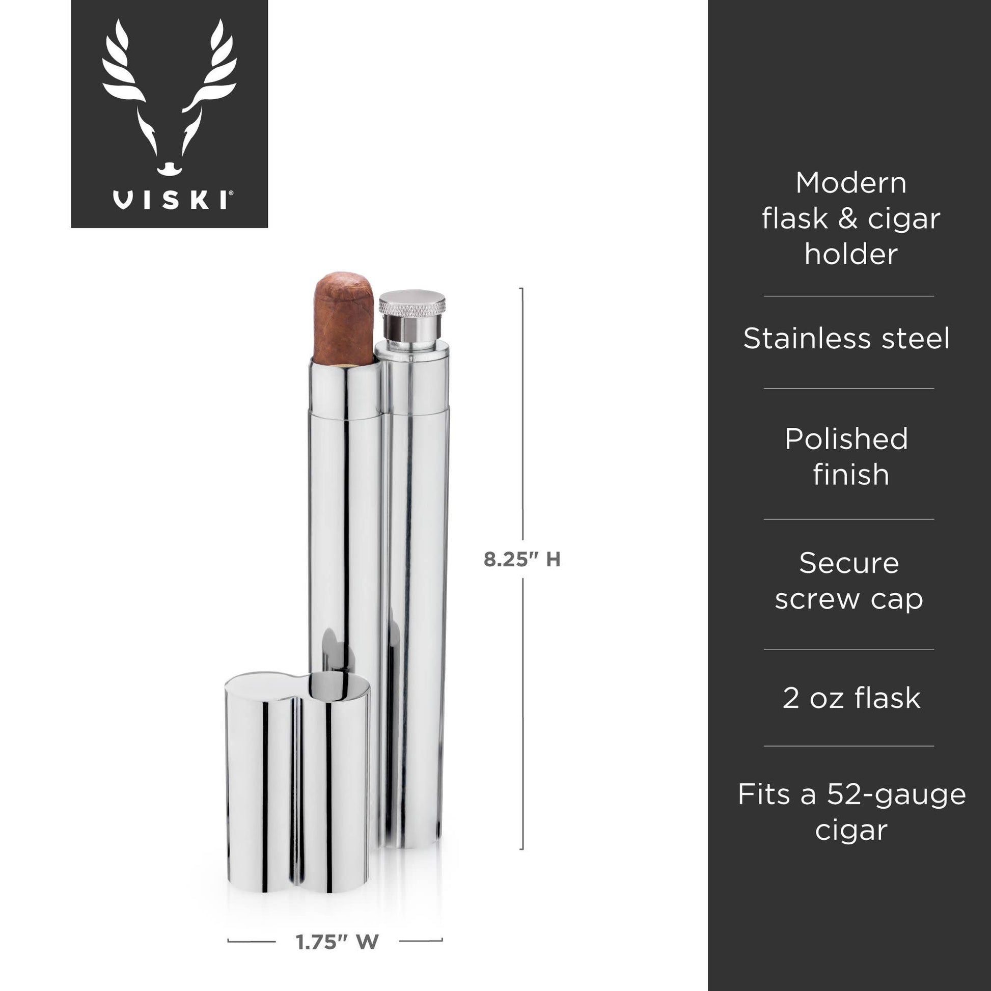 Stainless Steel Cigar Holder and Flask Combo - vibeboxshop