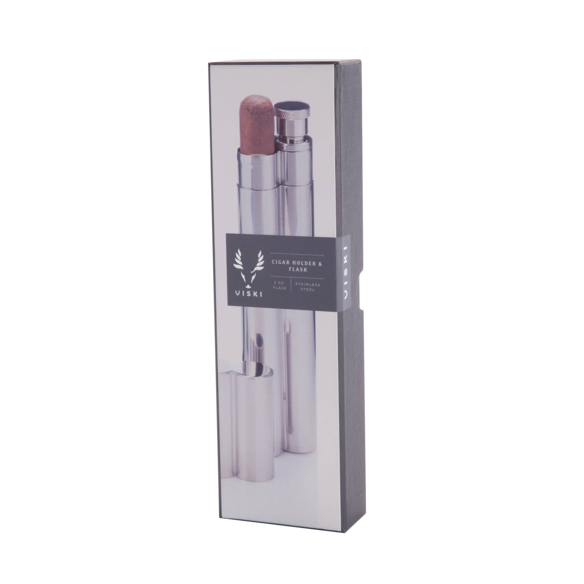 Stainless Steel Cigar Holder and Flask Combo - vibeboxshop