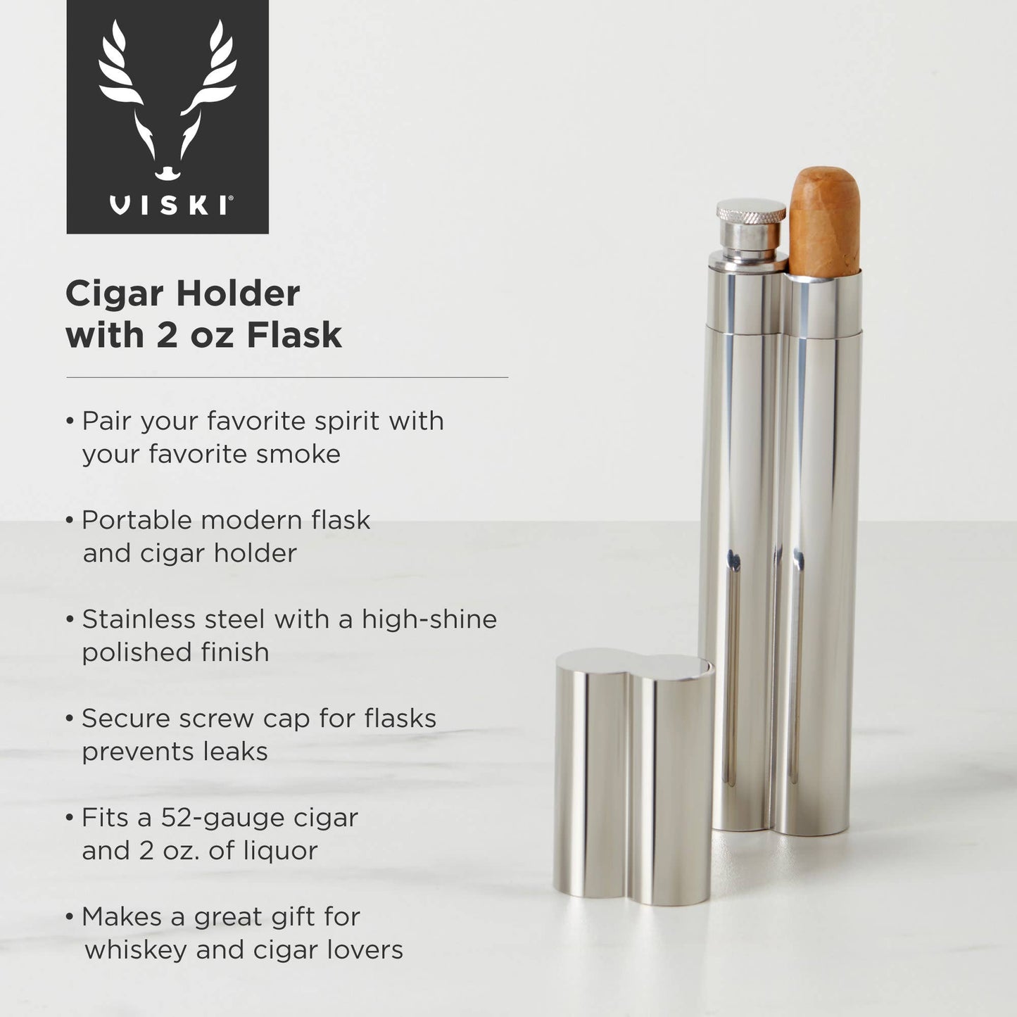 Stainless Steel Cigar Holder and Flask Combo - vibeboxshop