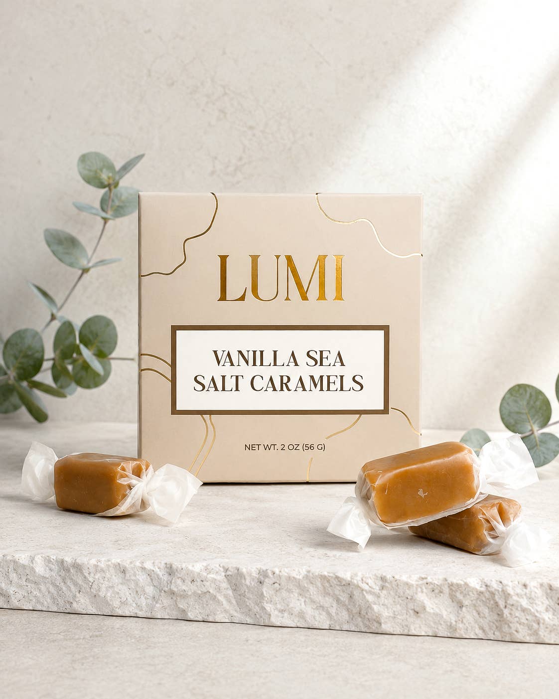 Vanilla Sea Salt Caramels – Beige Box, 2 oz - vibeboxshop