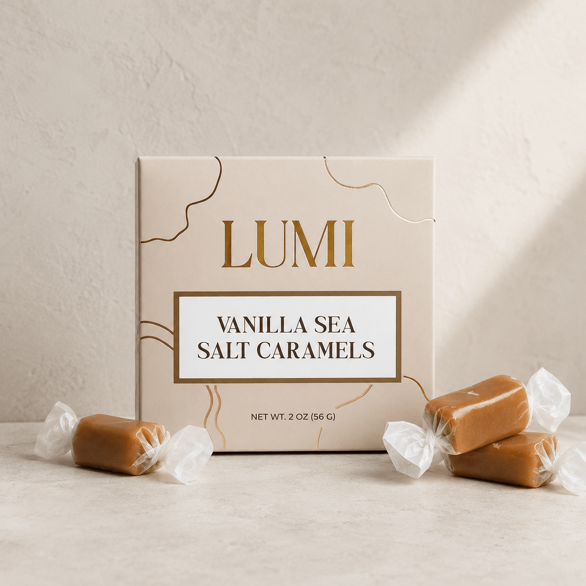 Vanilla Sea Salt Caramels – Beige Box, 2 oz - vibeboxshop
