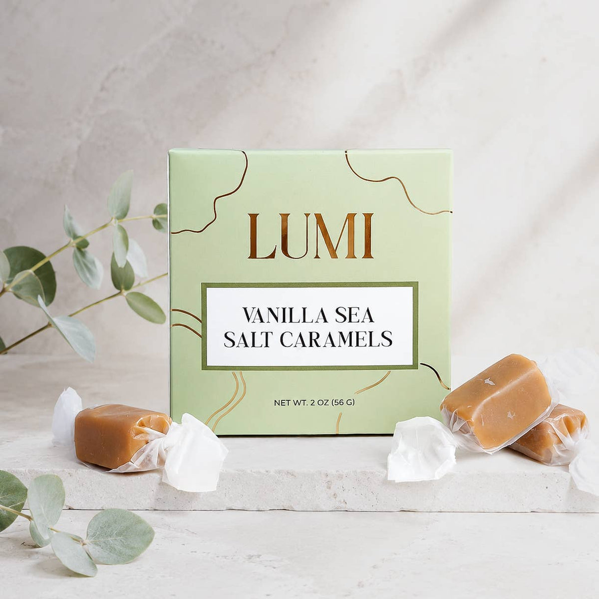 Vanilla Sea Salt Caramels – Sage Green Box, 2 oz - vibeboxshop